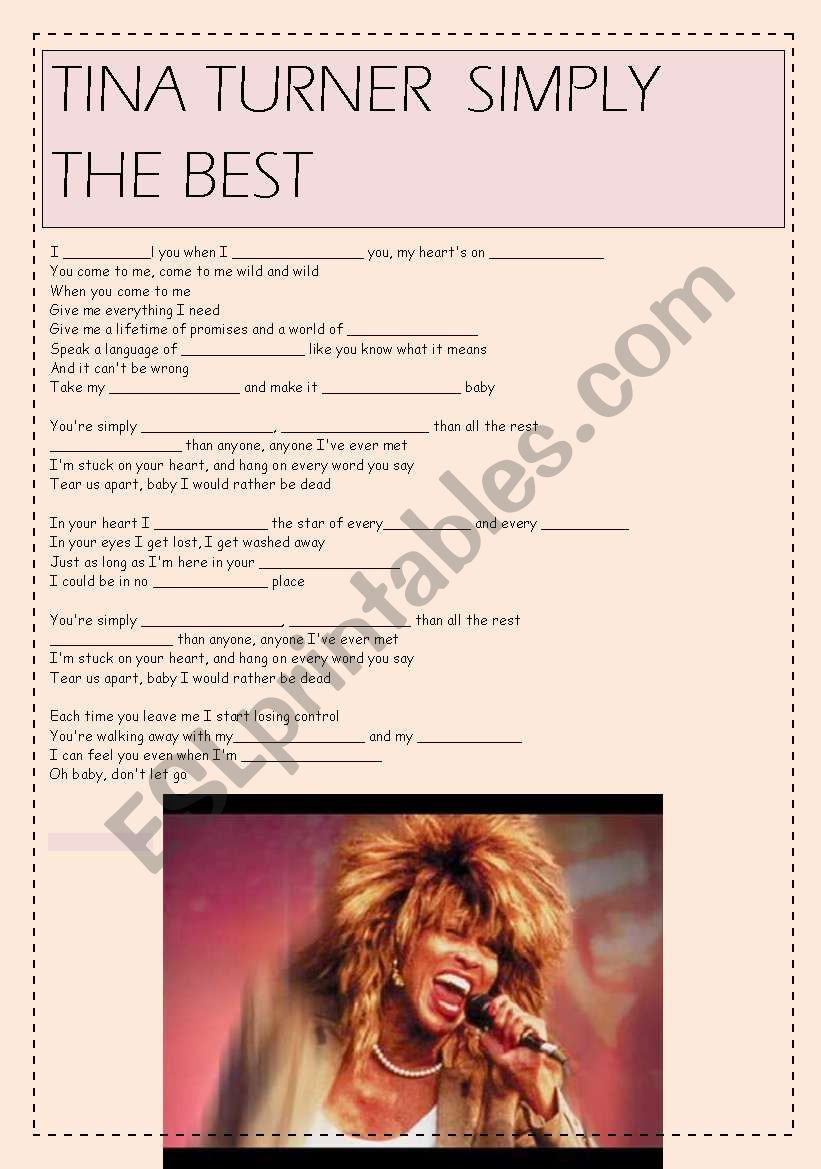 Tina Turner: Simply the best worksheet