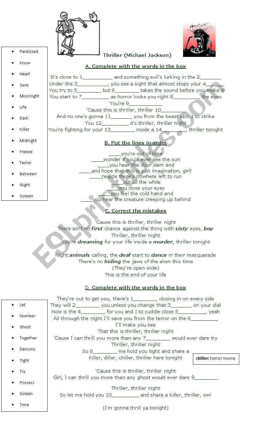 Thriller worksheet