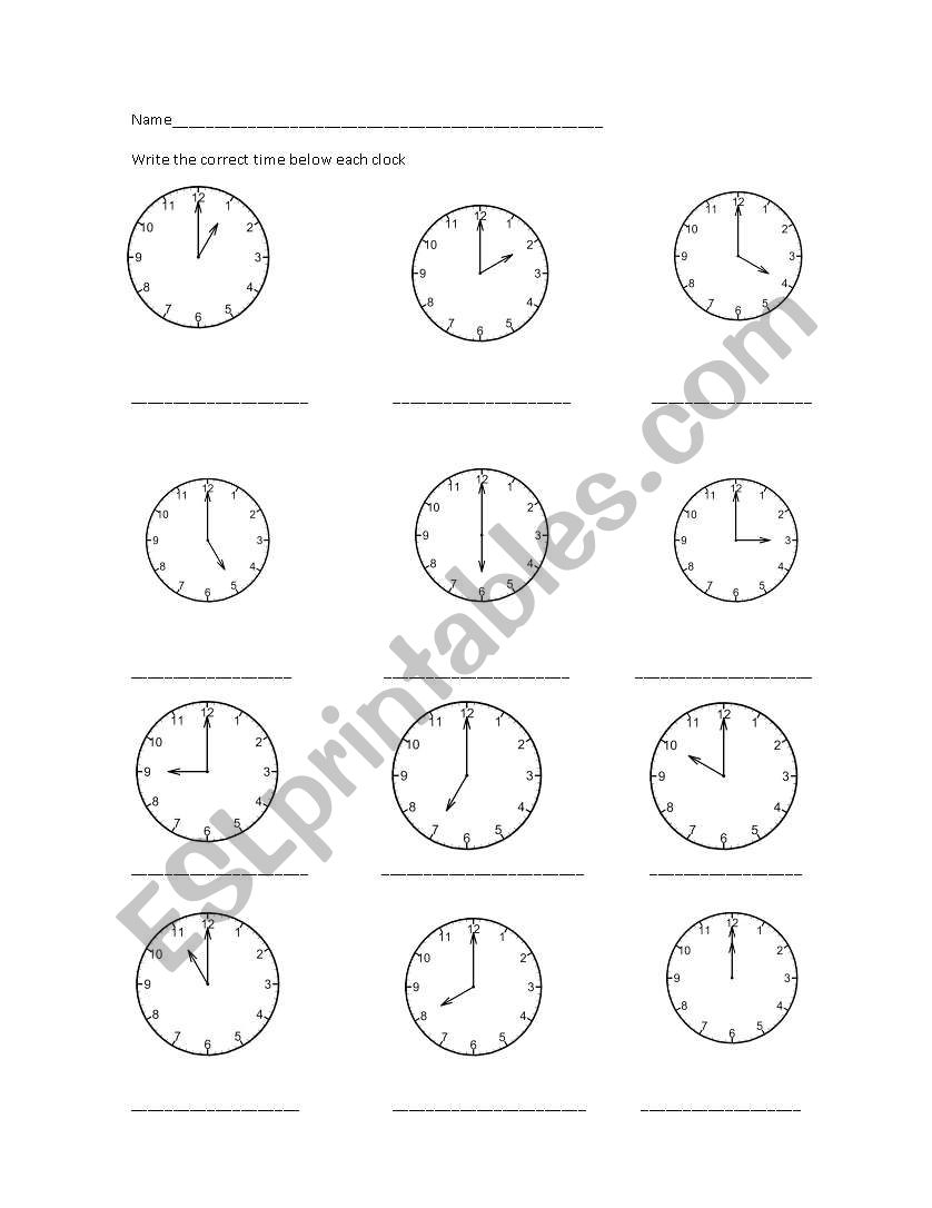 telling time worksheet