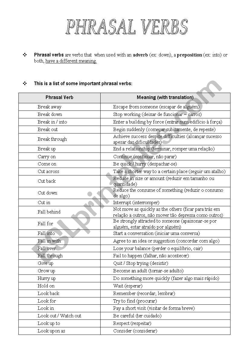 Phrasal Verbs worksheet