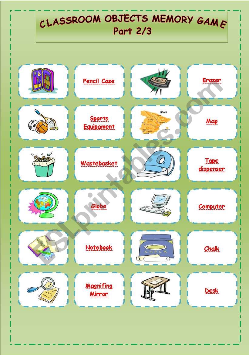 Classroom objects memory game part 2/3