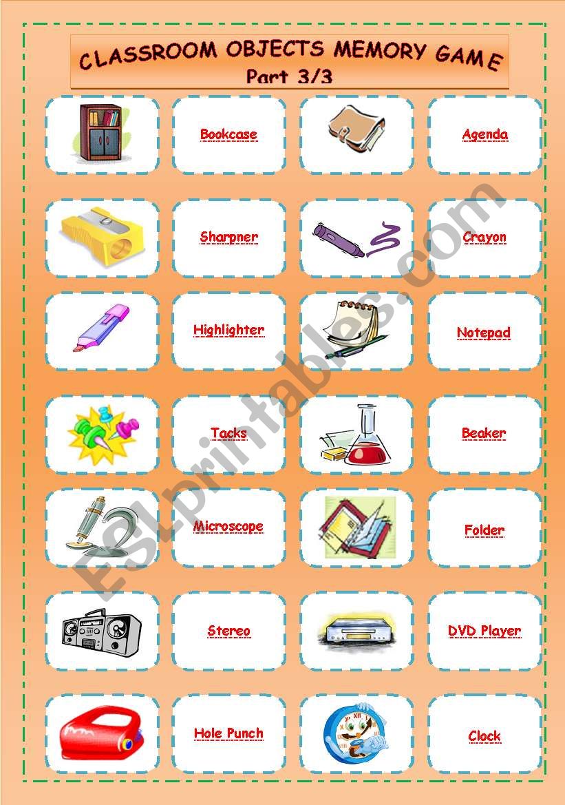 Classroom objects memory game part 3/3