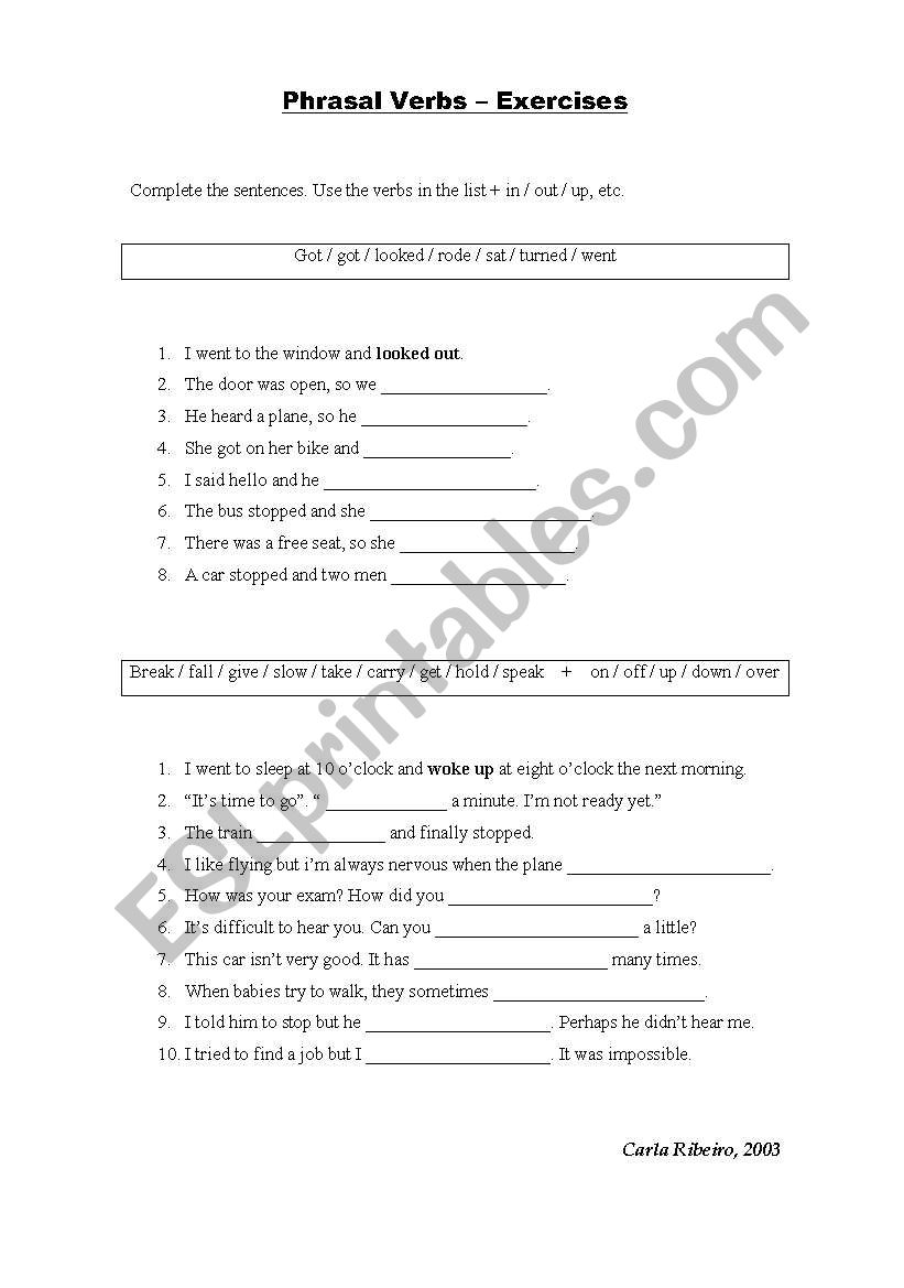 Phrasal Verbs - exercises worksheet