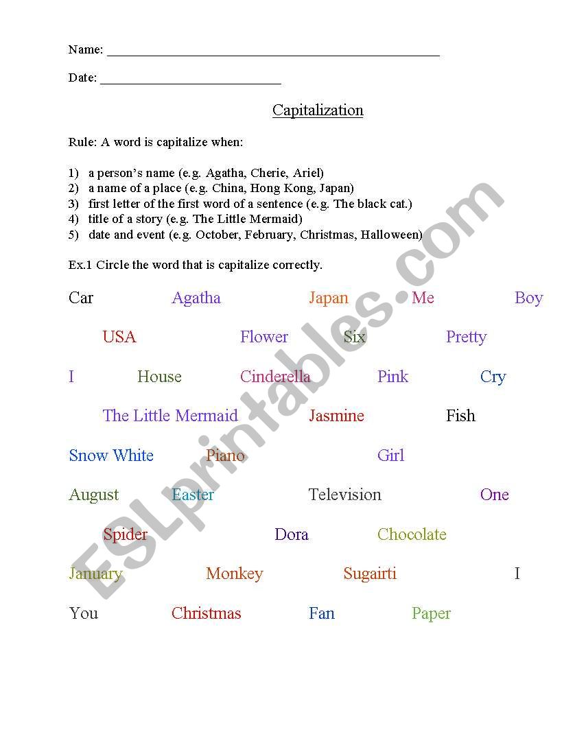 Capitalization worksheet