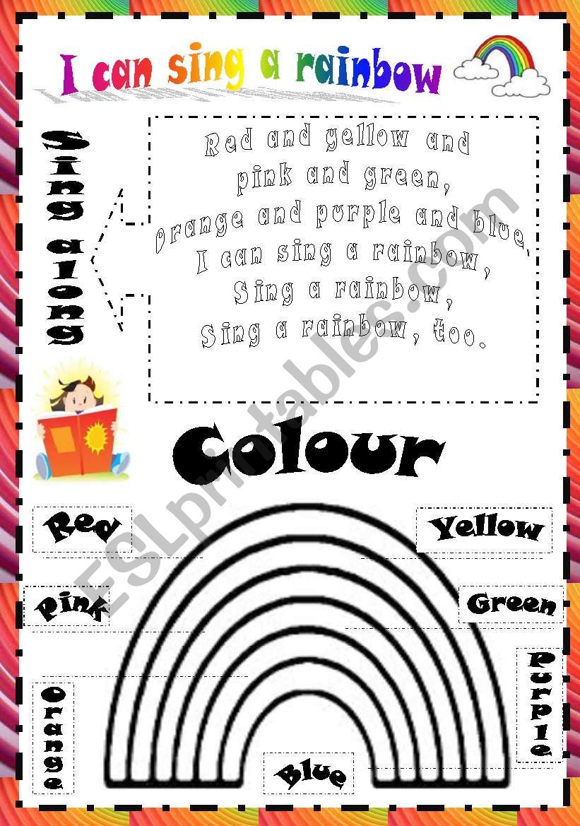 I can sing a rainbow. Song. worksheet