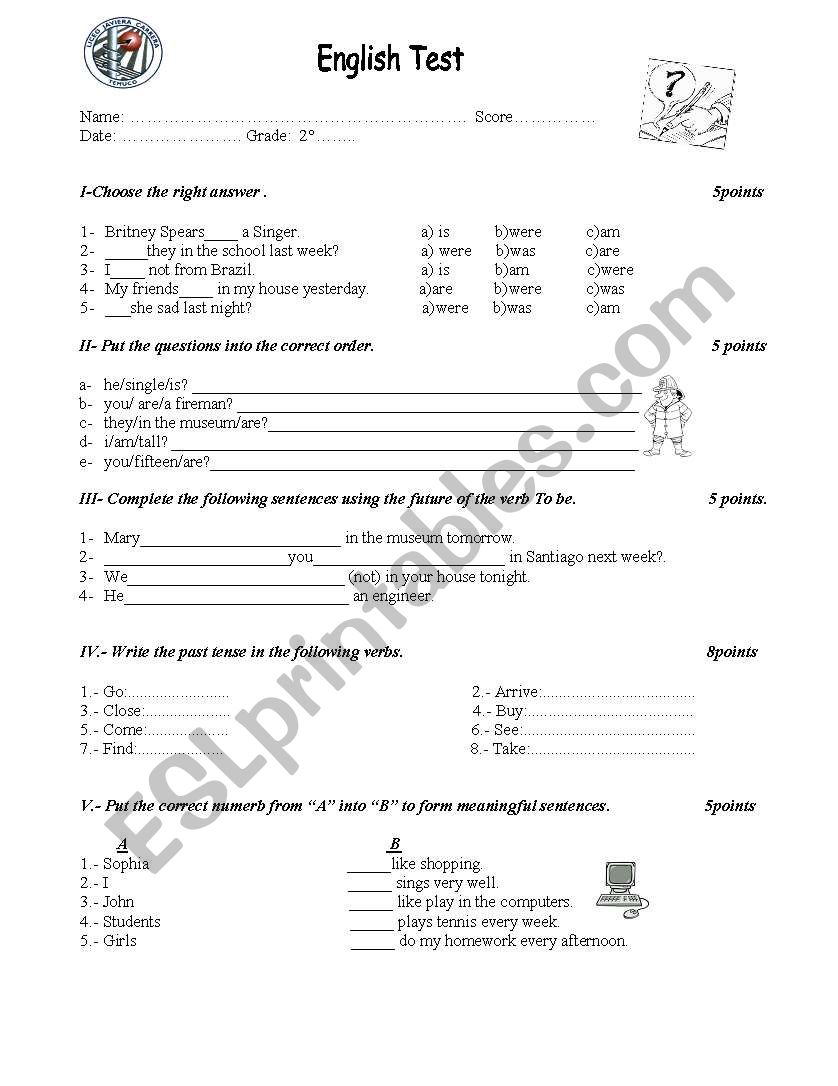 English Test worksheet