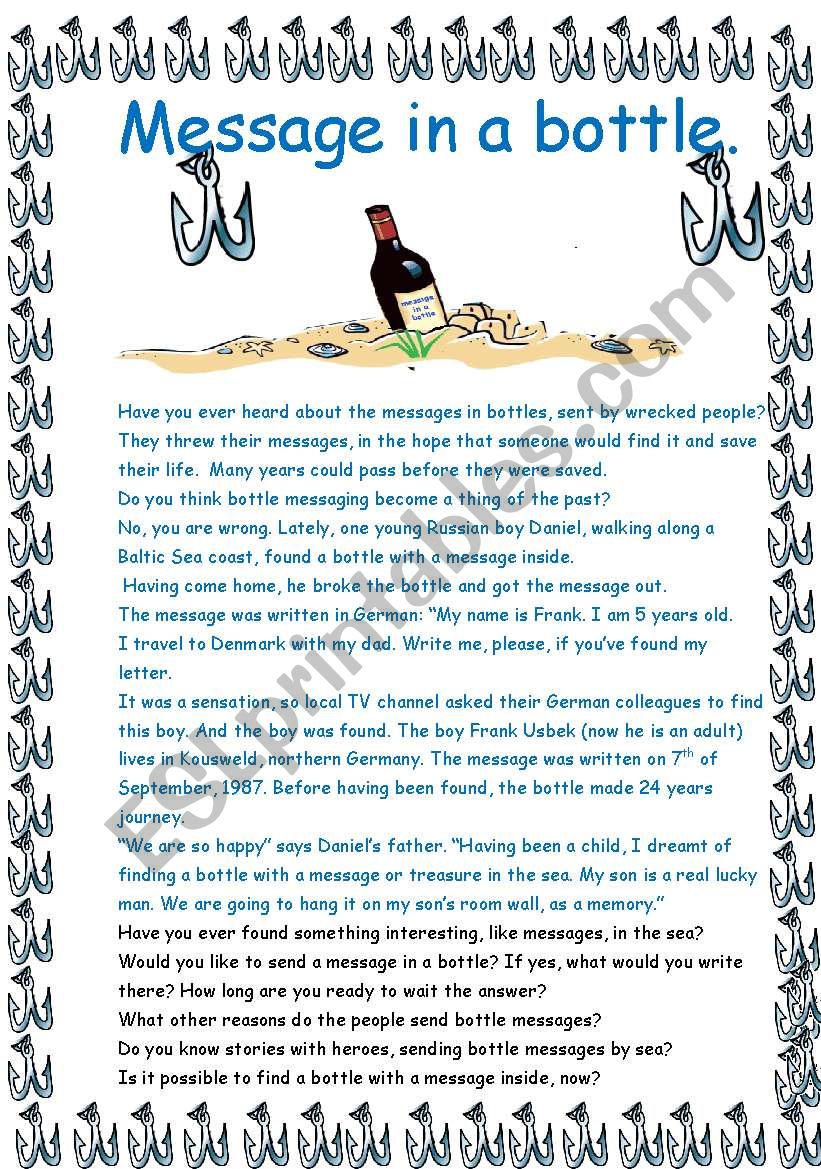 message in a bottle_reading comprehension