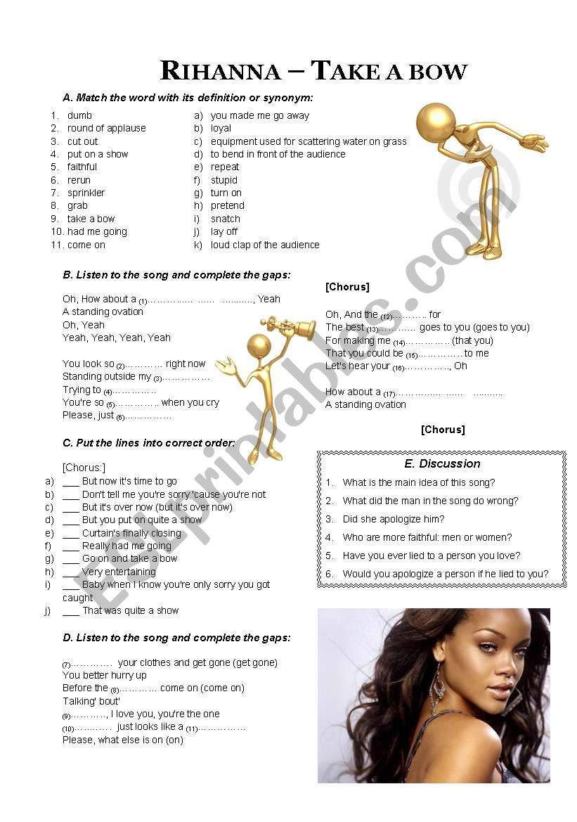 Rihanna - Take a bow - ESL worksheet by amideal