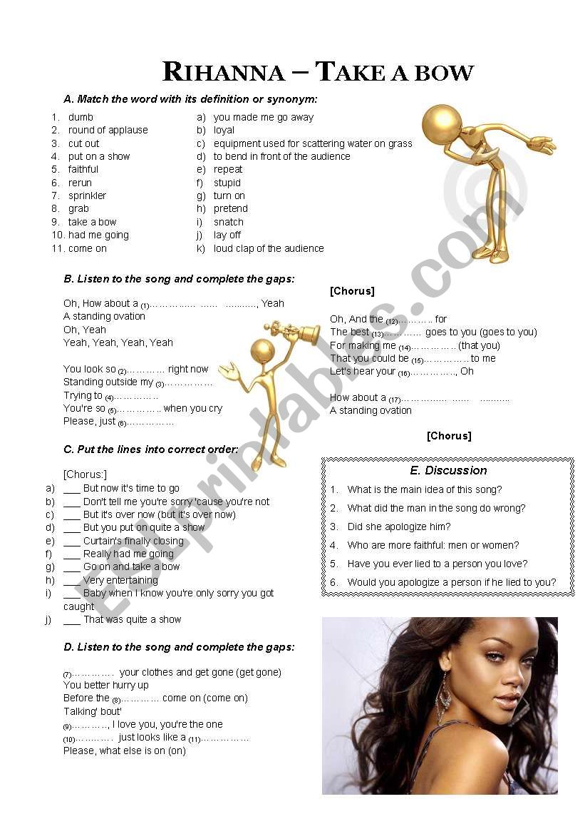 Rihanna - Take a bow worksheet