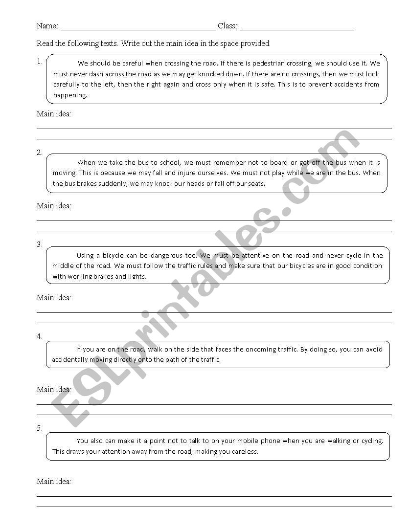 Identify main idea worksheet