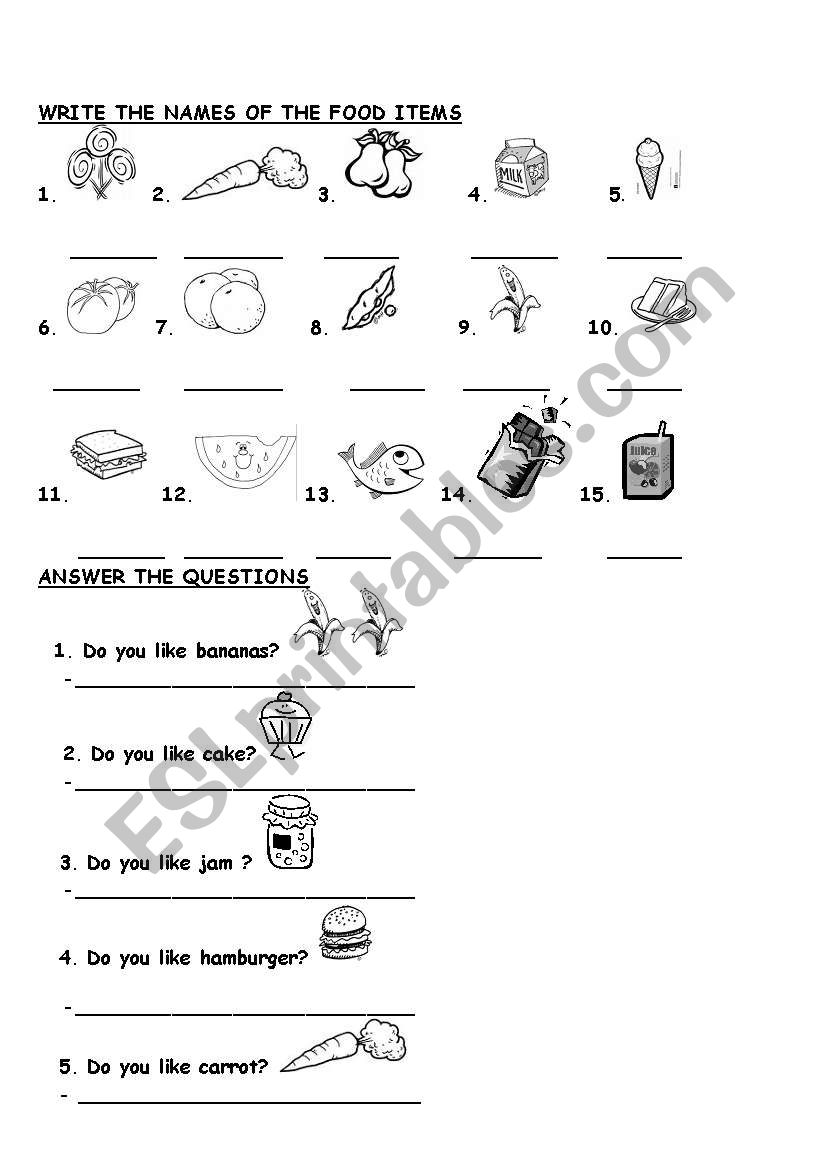 FOOD ITEMS worksheet