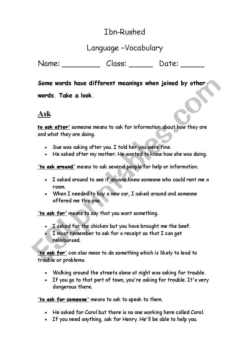 Phrasal Verbs worksheet