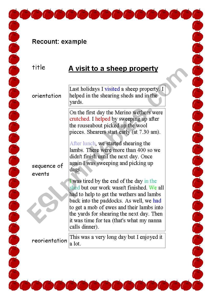 a recount model for children worksheet