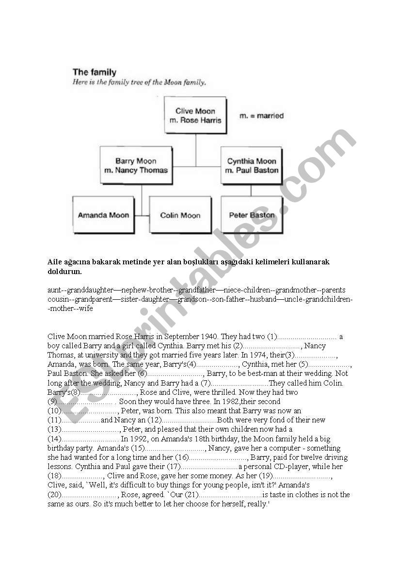 The Family worksheet