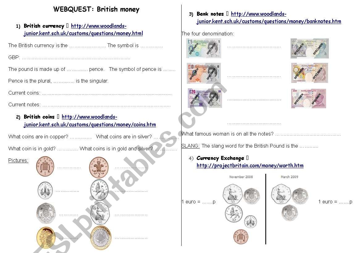 british money wenquest worksheet