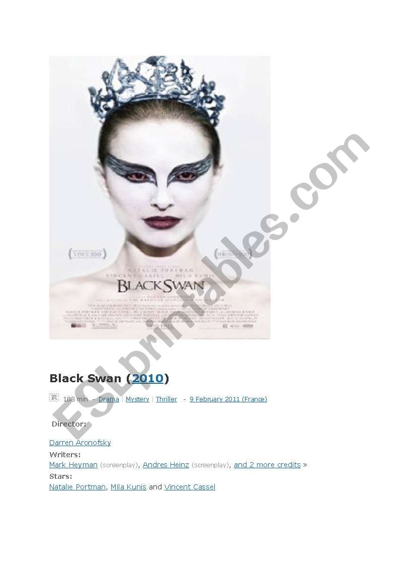 movie Black Swan worksheet