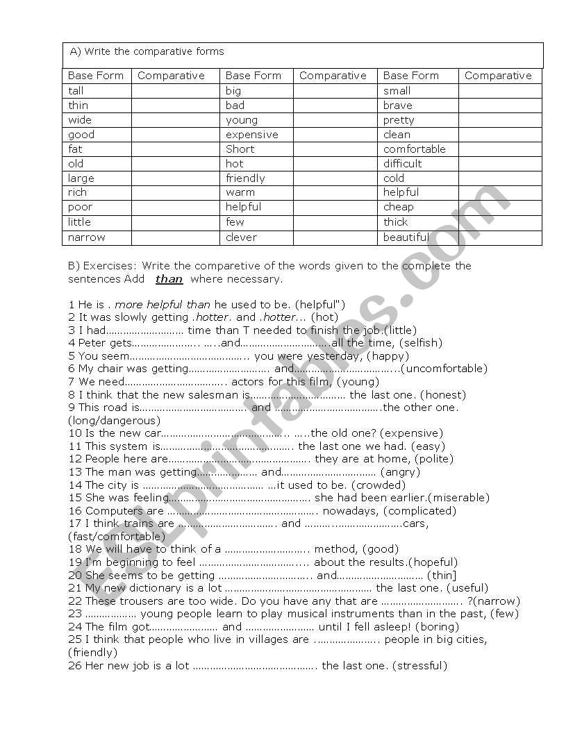 comparative superlative worksheet