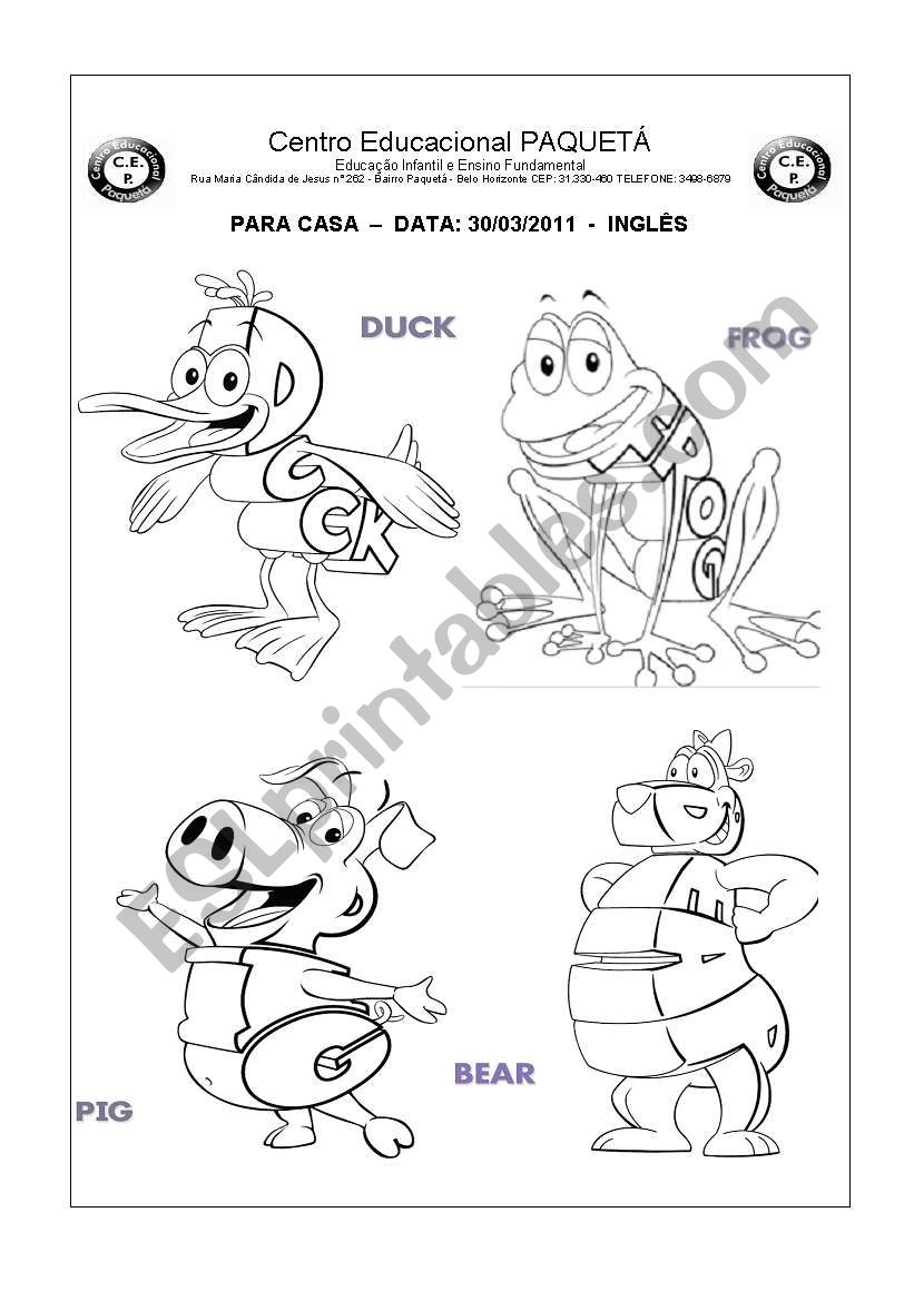 animals and color worksheet