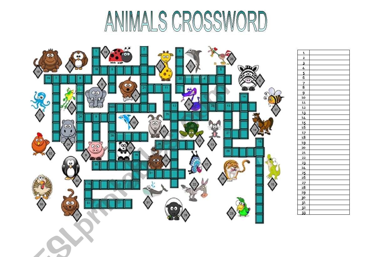 ANIMALS CROSSWORD worksheet