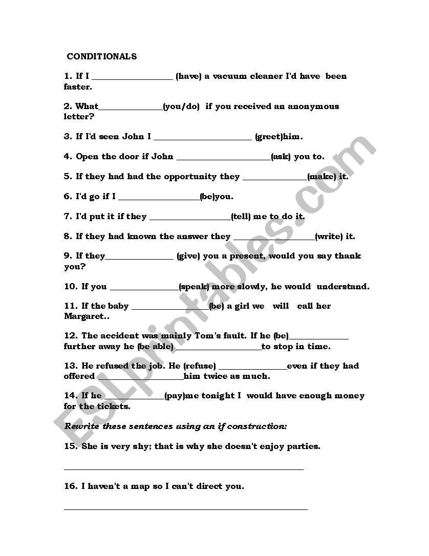 Conditionals pefect exercise worksheet