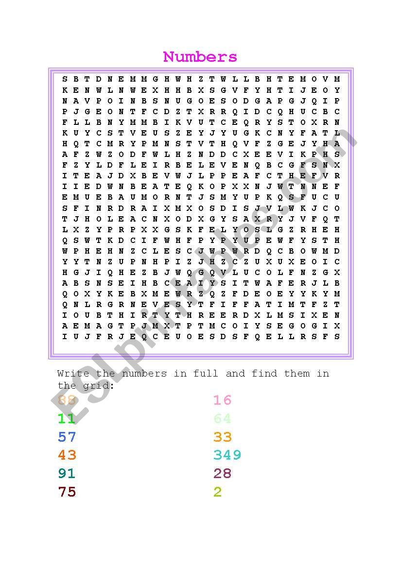 Numbers worksheet