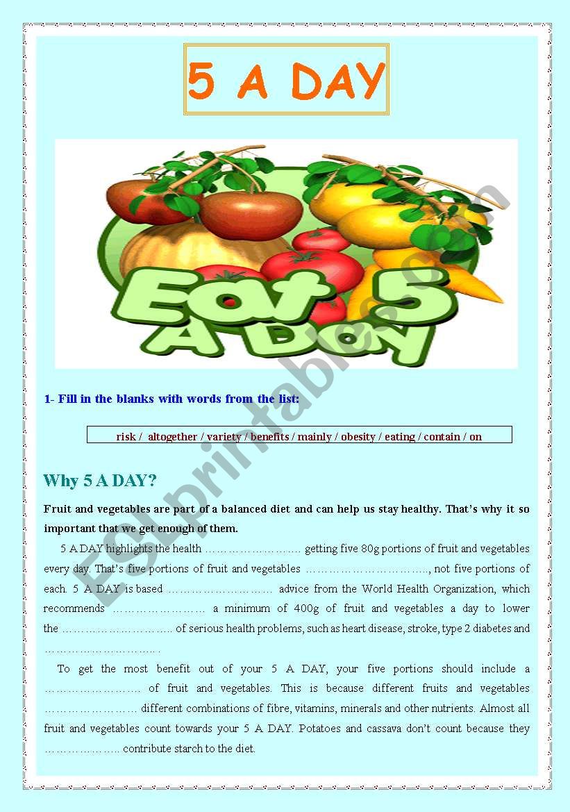 FIVE  A  DAY worksheet