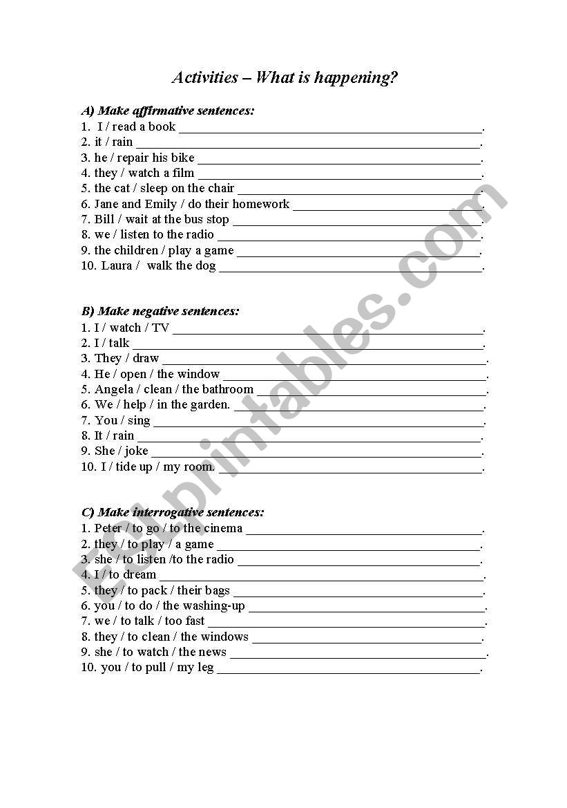 Present Continuous worksheet