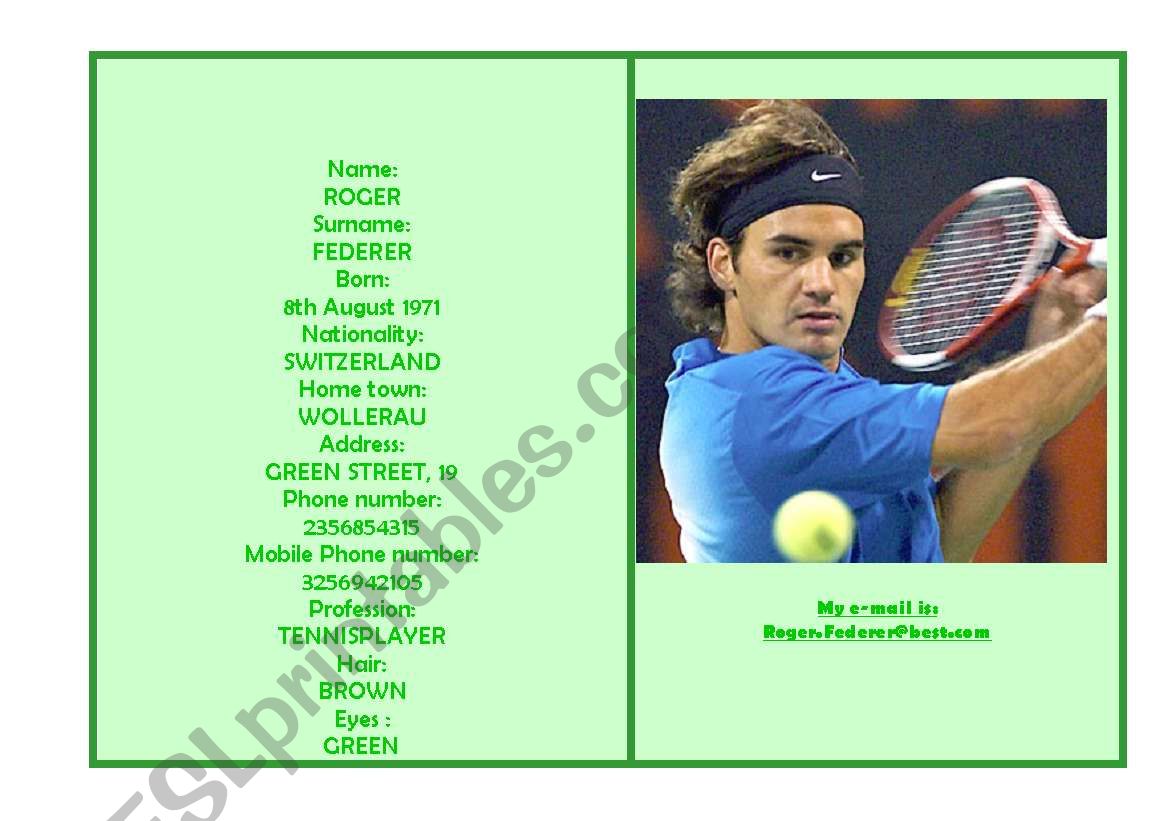 Inerview to Roger Federer worksheet