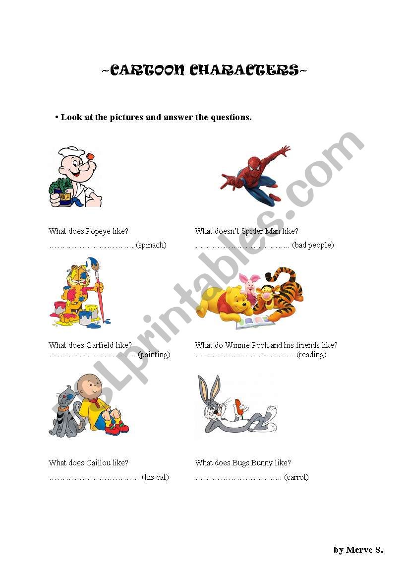 Cartoon Characters worksheet