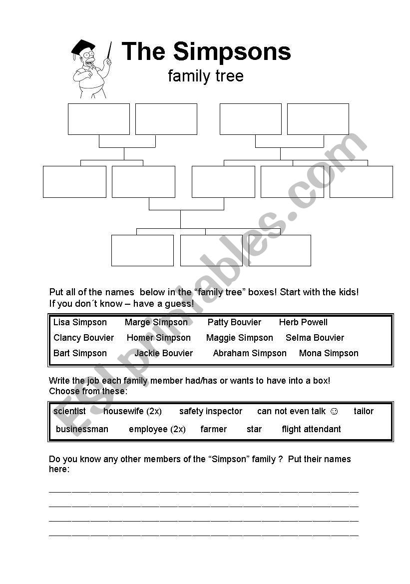 The simpsons family tree worksheet