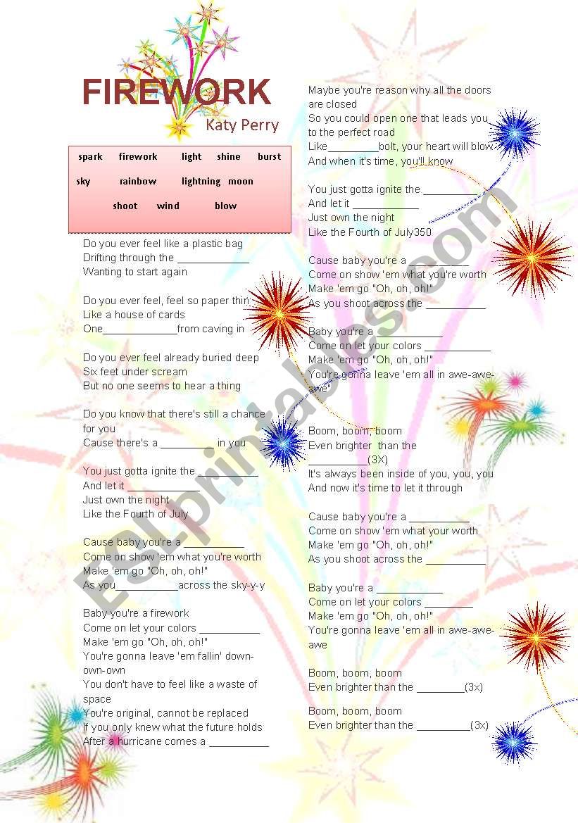 Firework. Katy Perry worksheet