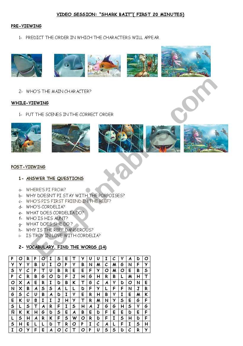Shark Bait worksheet