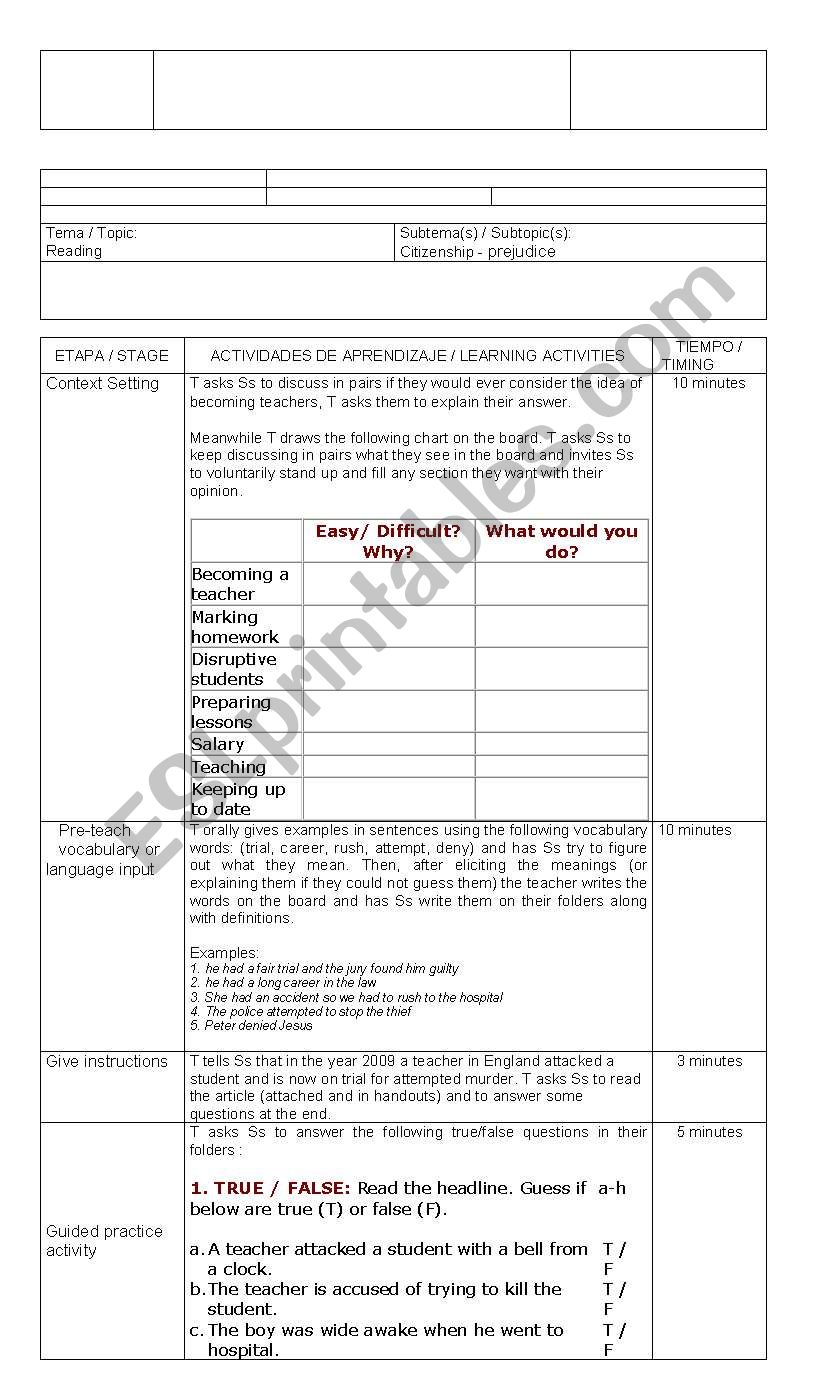 citizenship, prejudice worksheet