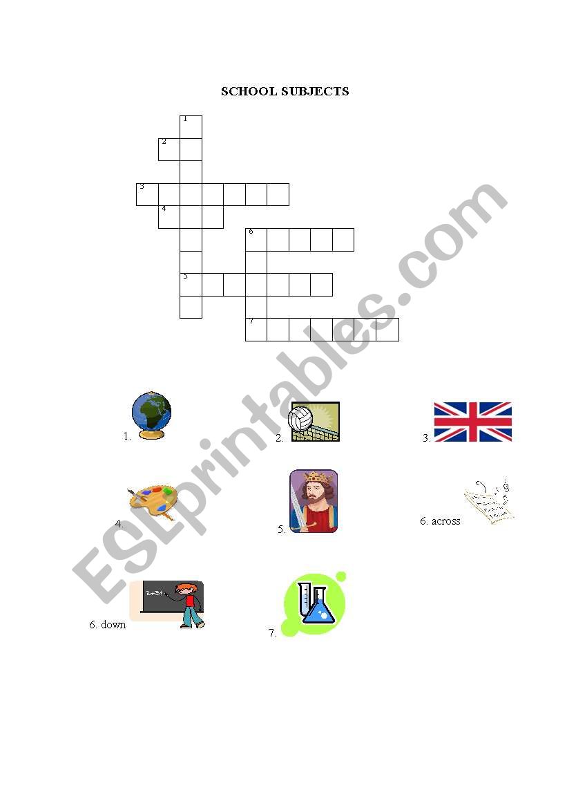 SCHOOL SUBJECTS CROSSWORD worksheet