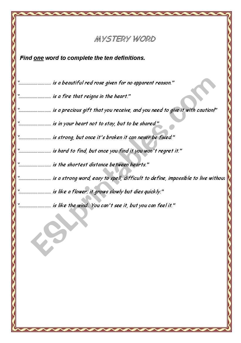 Mystery Word worksheet