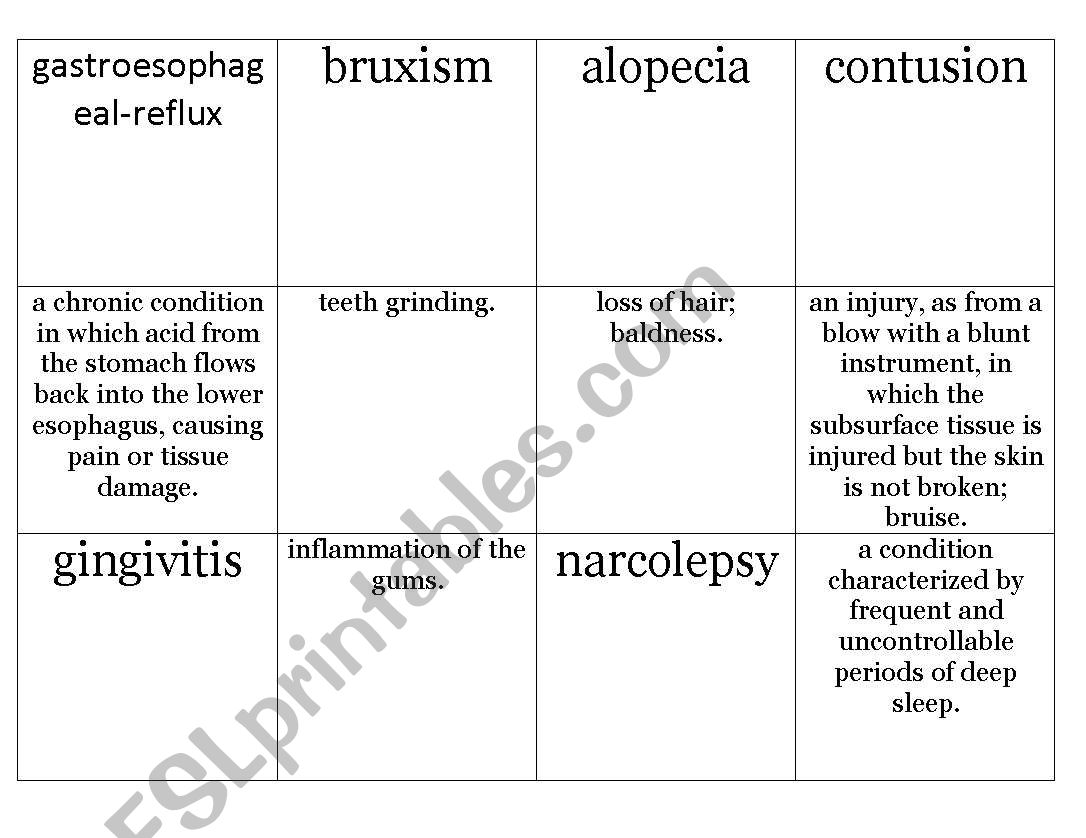 Illnesses Matching Exercise worksheet