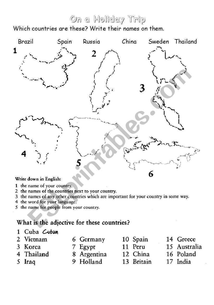 countries worksheet