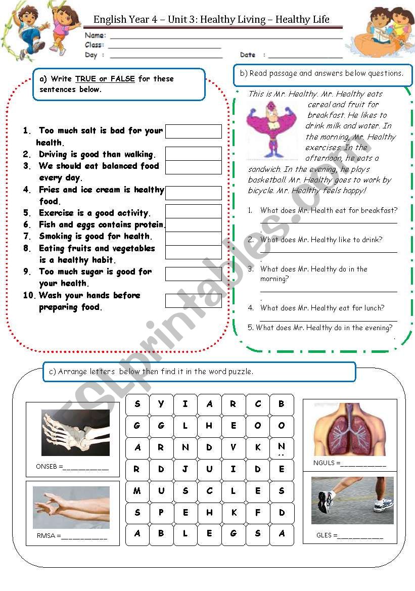 English-Healthy Life Quiz worksheet