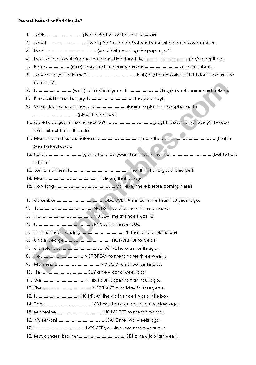 PESENT PERFECT VS PAST SIMPLE worksheet