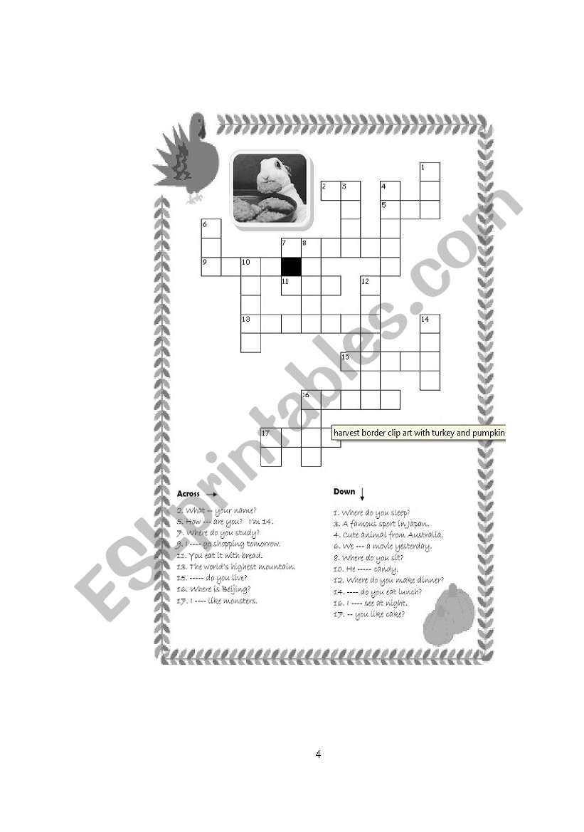 crossword worksheet