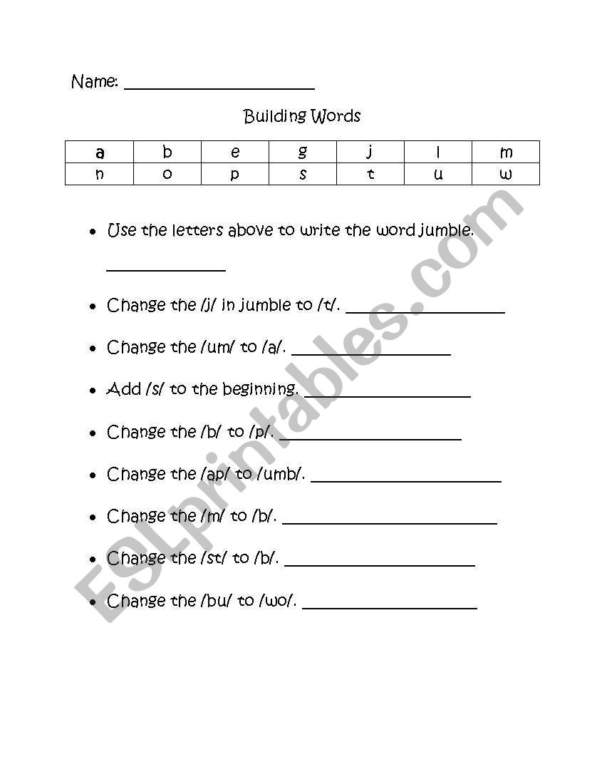 building words worksheet