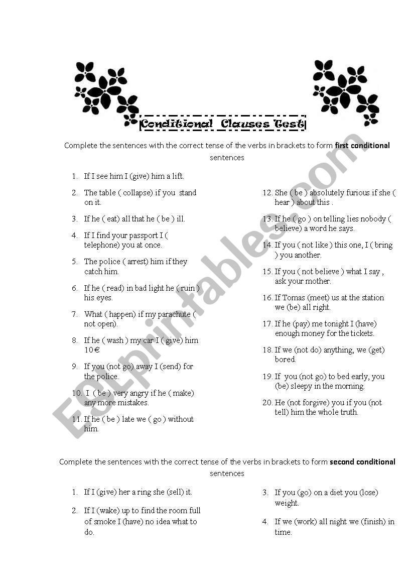 conditional test worksheet