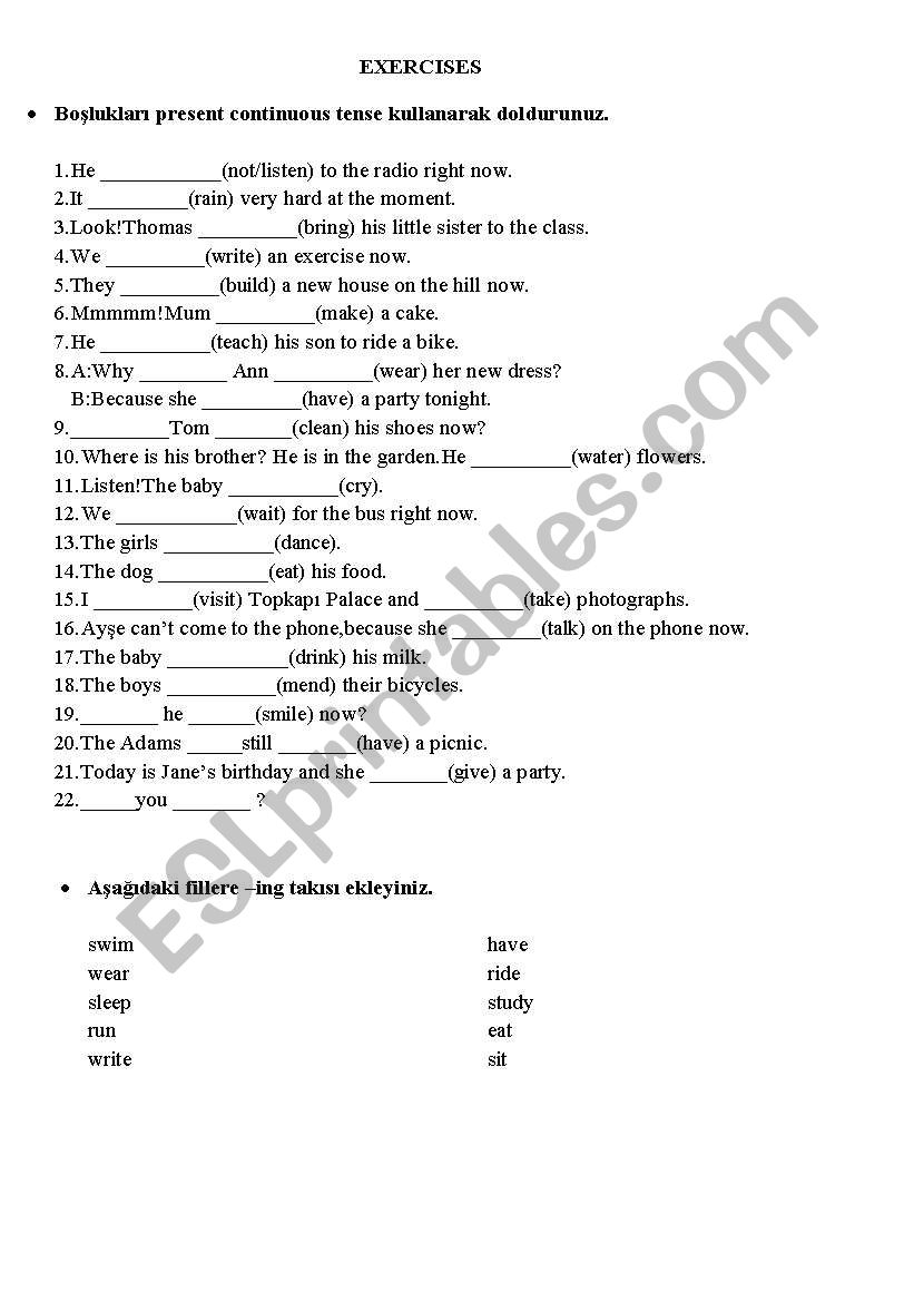    Present Continuos Tense worksheet