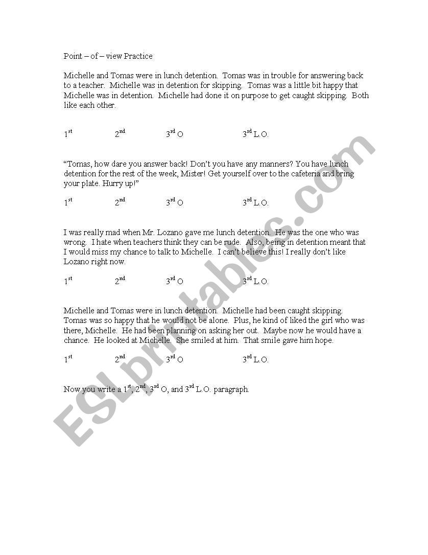 Point - of - View Practice worksheet