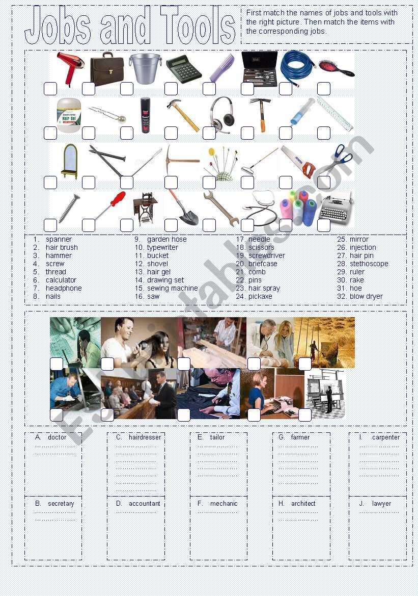 jobs and tools worksheet