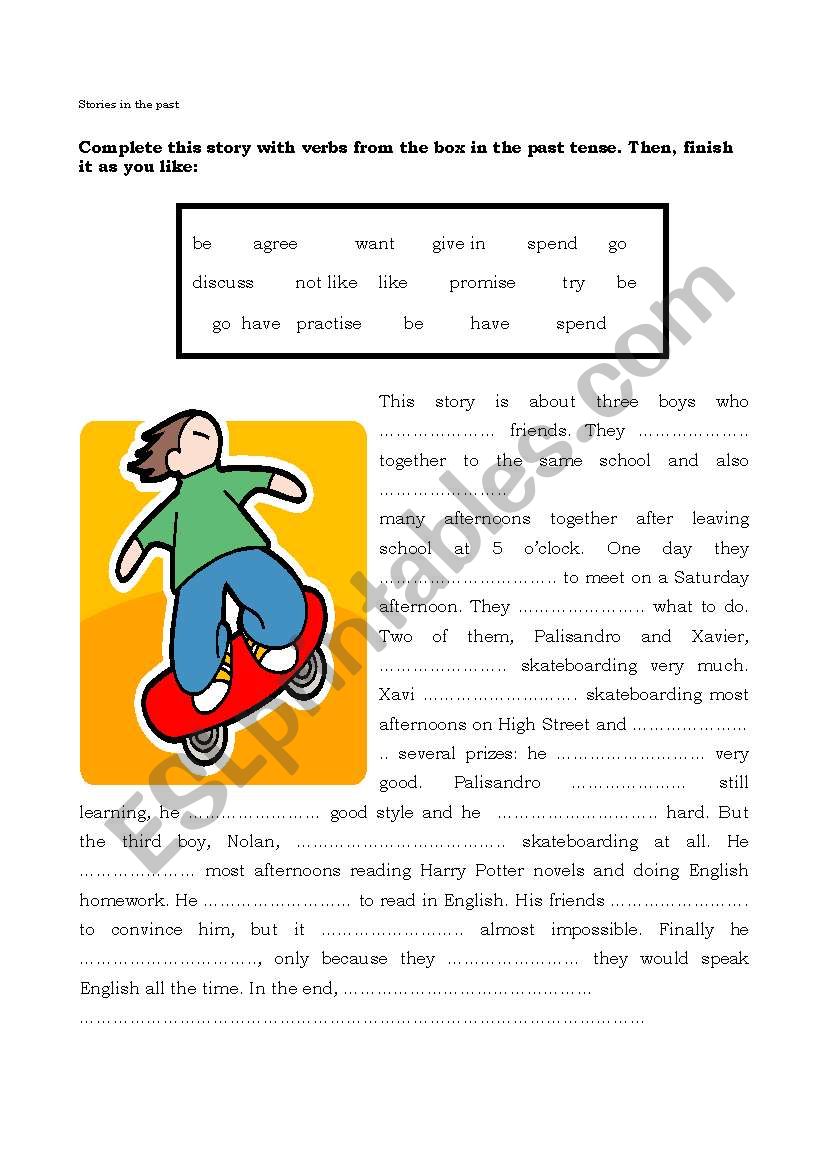 Past Simple story - skating worksheet