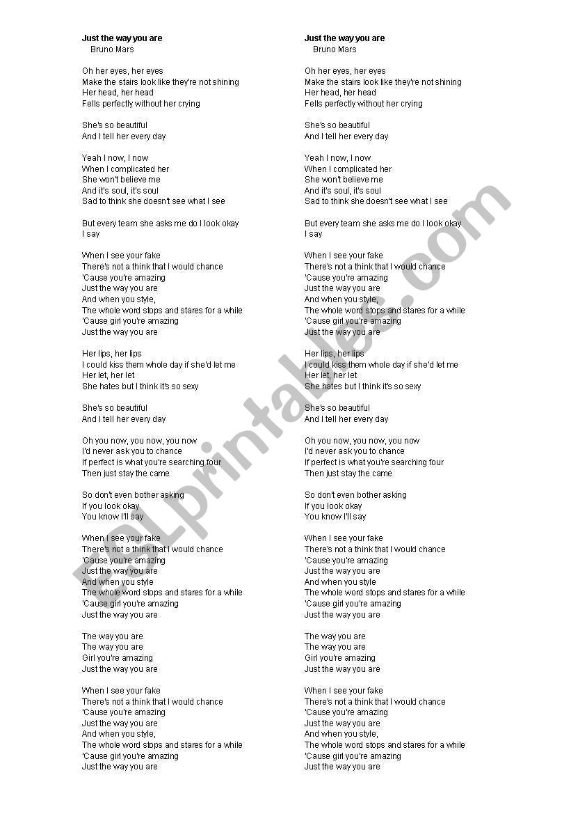 Song Just the Way You Are worksheet