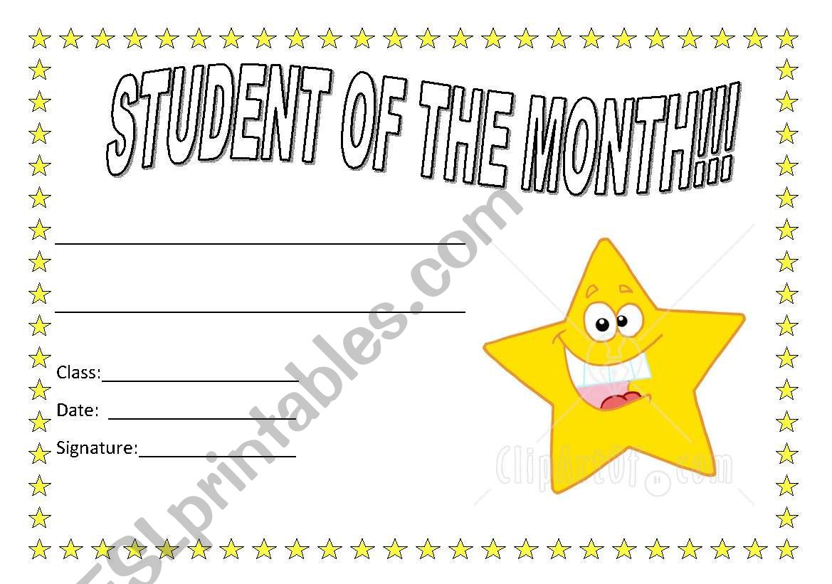student of the month worksheet