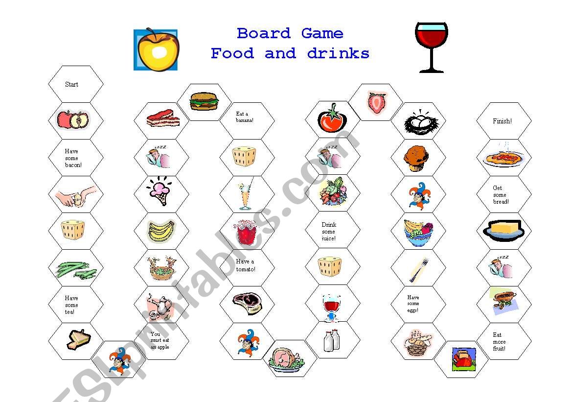 Board game food and drink worksheet