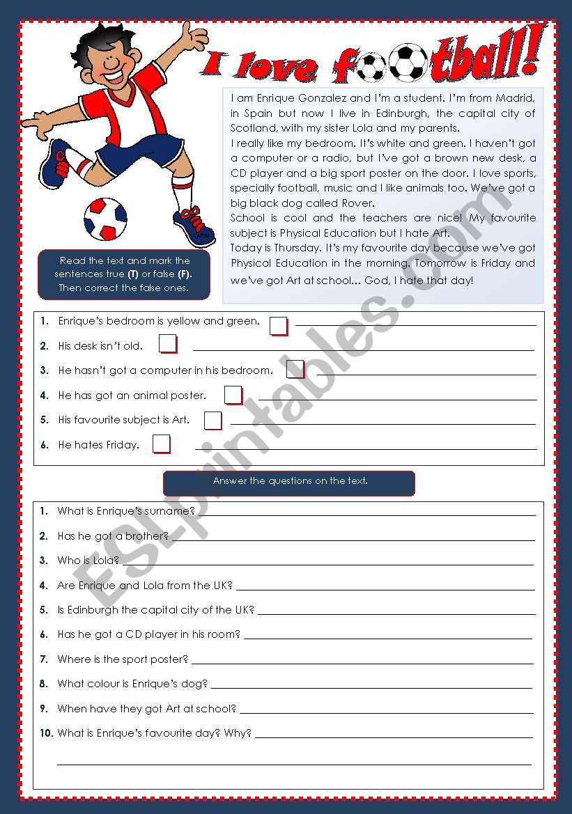 I LOVE FOOTBALL! worksheet